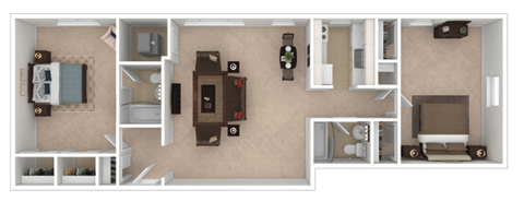Floor plan for 2 beds, 2 baths, 1425 sqft
